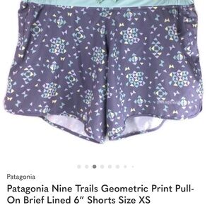 Patagonia Nine Trails Geometric Print Pull-On Brief Lined 6” Shorts Size XS